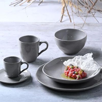 Bowl Cerâmica 558ml Cinza Porto Brasil Orgânico Tigela Sopas Shimeji Ceviche Restaurante Japonês