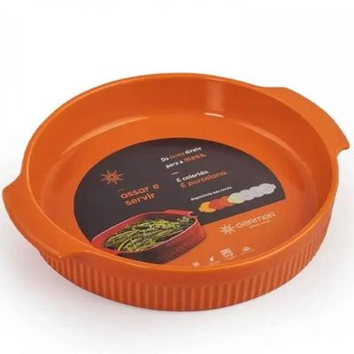 Forma Redonda Baixa Travessa Porcelana Laranja 21cm Germer Canelada Forno Torta Quiche