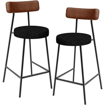 Kit 02 Banquetas Baixa Cozinha Sala De Jantar Milão L02 Couríssimo Marrom Linho Chumbo - Lyam Decor