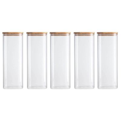 Jogo 5 Potes Herméticos de Vidro 1,9L Borea Oikos 25cm Tampa de Bambu Cozinha