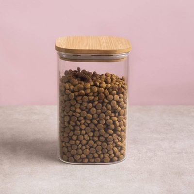 Jogo 6 Potes de Vidro Herméticos 1100ml Tampa Bambu Quadrado Oikos Borea Mantimentos Grãos