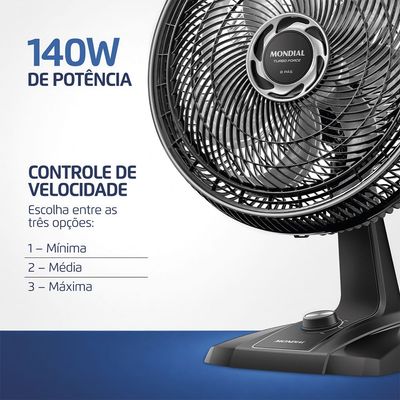 Ventilador 40cm Turbo Force Mondial Preto/Prata VTF-40-8P-BS 127V