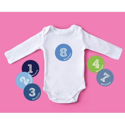 Adesivos Mensais 12 Meses para Bebê Menino/Menina, Adesivos Redondos 10 cm para Fotos, Registre o Primeiro Ano, Azul, 24 Unid. - Inkdotpot 10,16 Cm / Azul