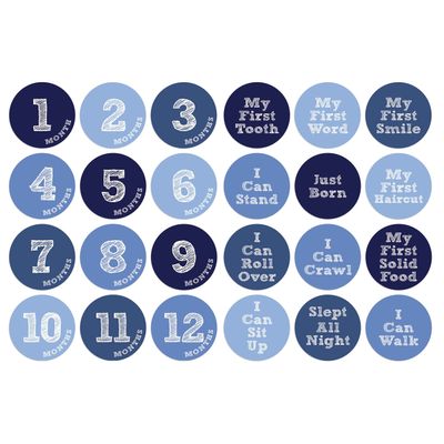 Adesivos Mensais 12 Meses para Bebê Menino/Menina, Adesivos Redondos 10 cm para Fotos, Registre o Primeiro Ano, Azul, 24 Unid. - Inkdotpot 10,16 Cm / Azul
