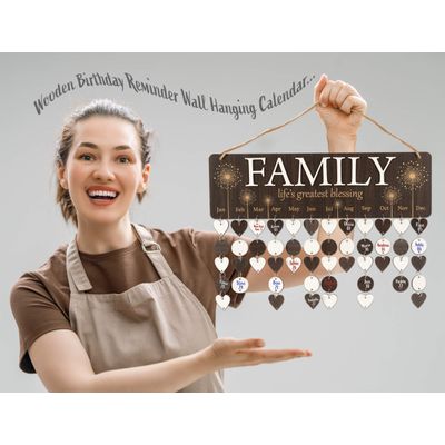 Painel Perpétuo de Aniversários Familiares em Madeira DIY Presente Personalizável para Mãe/Pai/Avós - Inkdotpot 40,64 Cm × 11,94 Cm / Marrom