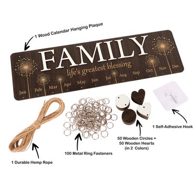 Painel Perpétuo de Aniversários Familiares em Madeira DIY Presente Personalizável para Mãe/Pai/Avós - Inkdotpot 40,64 Cm × 11,94 Cm / Marrom