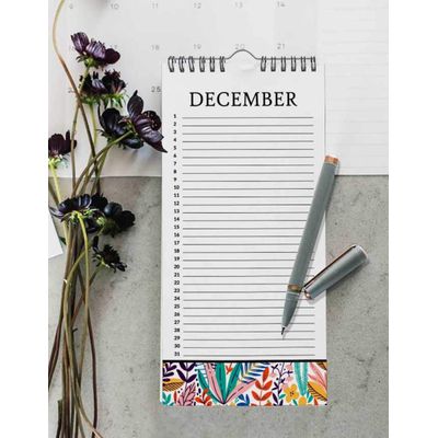 Calendário Perpétuo de Folhas Florais para Aniversário e Datas Especiais, Enfeite de Parede e Organizador de Cartão-Presente - Inkdotpot 27,94 Cm × 13,72 Cm / Multicolorido