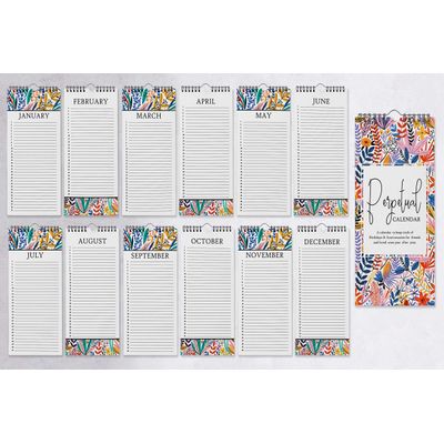 Calendário Perpétuo de Folhas Florais para Aniversário e Datas Especiais, Enfeite de Parede e Organizador de Cartão-Presente - Inkdotpot 27,94 Cm × 13,72 Cm / Multicolorido
