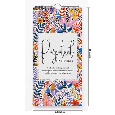 Calendário Perpétuo de Folhas Florais para Aniversário e Datas Especiais, Enfeite de Parede e Organizador de Cartão-Presente - Inkdotpot 27,94 Cm × 13,72 Cm / Multicolorido