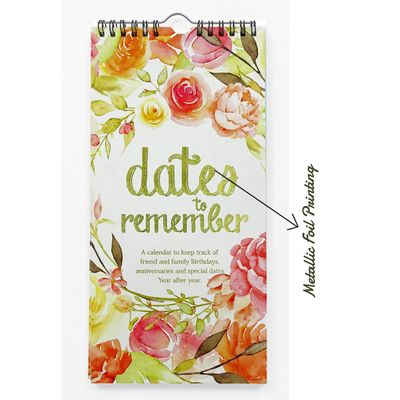 Calendário Perpétuo Floral Rústico com Folha Dourada para Parede, Lembrete de Aniversário e Evento, Cartão/Organizador - Inkdotpot 27,94 Cm × 13,72 Cm / Multicolorido