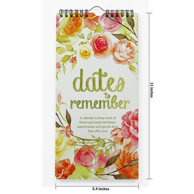 Calendário Perpétuo Floral Rústico com Folha Dourada para Parede, Lembrete de Aniversário e Evento, Cartão/Organizador - Inkdotpot 27,94 Cm × 13,72 Cm / Multicolorido