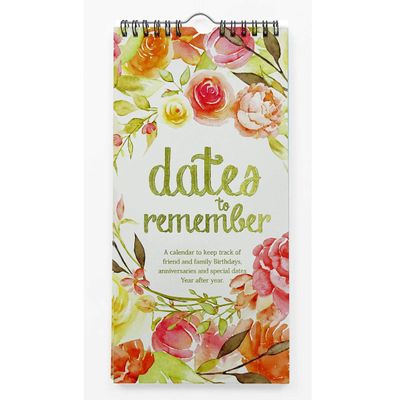 Calendário Perpétuo Floral Rústico com Folha Dourada para Parede, Lembrete de Aniversário e Evento, Cartão/Organizador - Inkdotpot 27,94 Cm × 13,72 Cm / Multicolorido