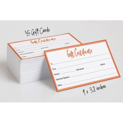 Certificados de Presente com Borda Laranja para Pequenos Negócios/Feriados/Restaurantes/Salões/Casamento, 45 Cupons DIY 23x9,7cm - Inkdotpot 22,86 Cm × 9,65 Cm / Marrom