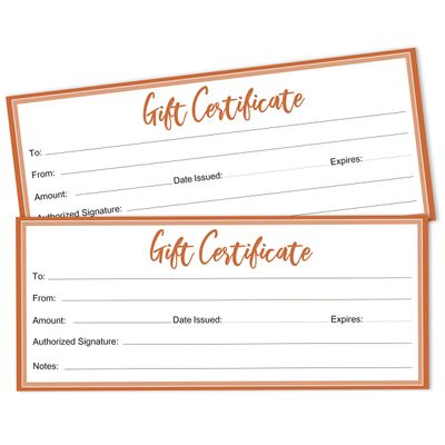Certificados de Presente com Borda Laranja para Pequenos Negócios/Feriados/Restaurantes/Salões/Casamento, 45 Cupons DIY 23x9,7cm - Inkdotpot 22,86 Cm × 9,65 Cm / Marrom