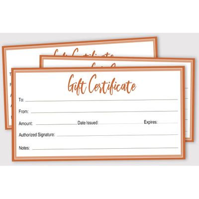 Certificados de Presente com Borda Laranja para Pequenos Negócios/Feriados/Restaurantes/Salões/Casamento, 45 Cupons DIY 23x9,7cm - Inkdotpot 22,86 Cm × 9,65 Cm / Marrom
