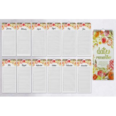 Calendário Perpétuo Floral Rústico com Folha Dourada para Parede, Lembrete de Aniversário e Evento, Cartão/Organizador - Inkdotpot 27,94 Cm × 13,72 Cm / Multicolorido