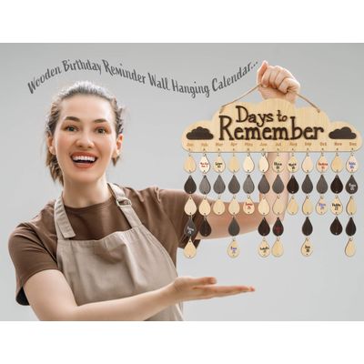 Placa de Madeira para Parede, Rastreador Perpétuo de Aniversários da Família, DIY, Presente Personalizado para Mãe/Pai/Avós - Inkdotpot 40,64 Cm × 11,94 Cm / Marrom