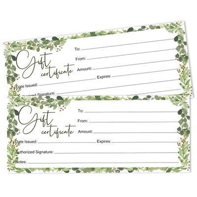 45 Cupons DIY - Certificados em Branco com Folhagem, 23 x 9,7 cm, para Pequenos Negócios, Restaurantes, Salões/Spa, Casamentos - Inkdotpot 22,86 Cm × 9,65 Cm / Verde