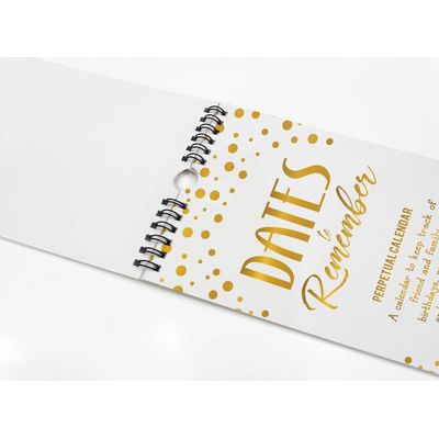 Calendário Perpétuo de Parede com Confete e Foil Dourado Rústico, Lembrete de Datas Especiais, Planner/Organizador - Inkdotpot 27,94 Cm × 13,72 Cm / Dourado
