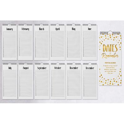 Calendário Perpétuo de Parede com Confete e Foil Dourado Rústico, Lembrete de Datas Especiais, Planner/Organizador - Inkdotpot 27,94 Cm × 13,72 Cm / Dourado