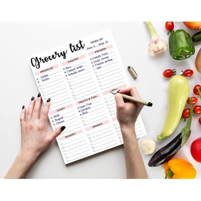 Bloco de Compras Magnético 15 x 23 cm com Itens Impressos e Espaços em Branco, Planejador Semanal de Compras de 54 Páginas - Inkdotpot 22,86 Cm × 15,24 Cm / Branco