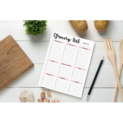 Bloco de Compras Magnético 15 x 23 cm com Itens Impressos e Espaços em Branco, Planejador Semanal de Compras de 54 Páginas - Inkdotpot 22,86 Cm × 15,24 Cm / Branco