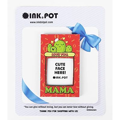 Porta-Foto Magnético para Geladeira "Love You Mama" com Cacto, Mini Porta-Foto, Presente para Mãe | 9 x 5,5 cm - Inkdotpot 9 Cm × 5,5 Cm / Vermelho