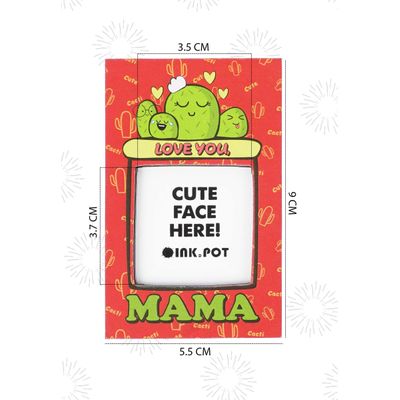 Porta-Foto Magnético para Geladeira "Love You Mama" com Cacto, Mini Porta-Foto, Presente para Mãe | 9 x 5,5 cm - Inkdotpot 9 Cm × 5,5 Cm / Vermelho