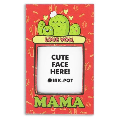 Porta-Foto Magnético para Geladeira "Love You Mama" com Cacto, Mini Porta-Foto, Presente para Mãe | 9 x 5,5 cm - Inkdotpot 9 Cm × 5,5 Cm / Vermelho