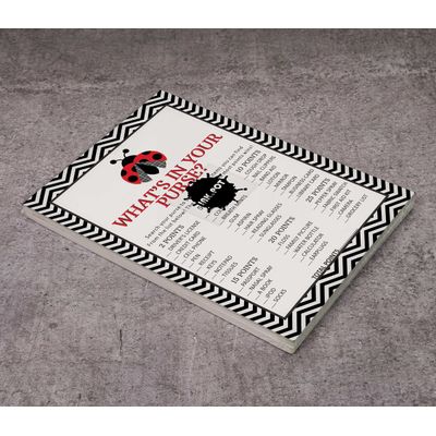 Jogo de Chá de Bebê "O Que Tem na Sua Bolsa?", Tema Joaninha, 50 Unidades, Decorações e Atividades - Inkdotpot 12,7 Cm × 17,78 Cm / Branco