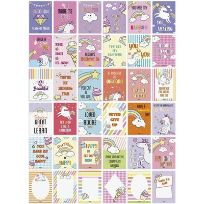 Pacote com 36 Bilhetes para Lancheira - Mensagens Diárias e Afirmações Positivas para Crianças/Adolescentes (Tema Unicórnio) - Inkdotpot 8,89 Cm × 6,35 Cm / Multicolorido