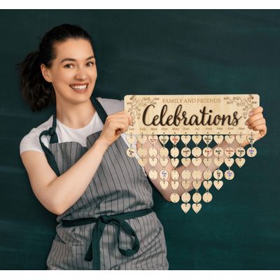 Calendário Perpétuo de Parede em Madeira Datas para Lembrar — Placa Decorativa de Aniversários, Presente para Mãe/Pai/Avós - Inkdotpot 40,64 Cm × 11,94 Cm / Marrom