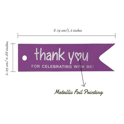 Etiquetas de Papel para Lembrancinhas de Aniversário 'Obrigado por Celebrar Comigo' com Folha Metalizada para Pendurar - Inkdotpot 50 Etiquetas Metalizadas / Roxo - Prata
