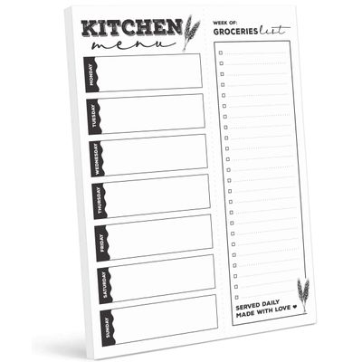 Planejador Semanal de Refeições 18 x 25 cm Menu de Cozinha Magnético com Lista de Compras Destacável para Geladeira - 54 Folhas - Inkdotpot 17,78 Cm × 25,4 Cm / Branco
