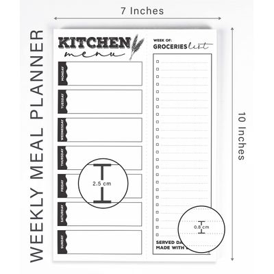 Planejador Semanal de Refeições 18 x 25 cm Menu de Cozinha Magnético com Lista de Compras Destacável para Geladeira - 54 Folhas - Inkdotpot 17,78 Cm × 25,4 Cm / Branco