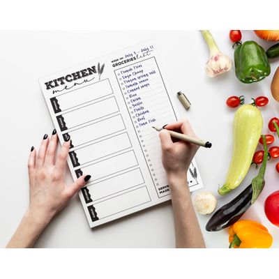 Planejador Semanal de Refeições 18 x 25 cm Menu de Cozinha Magnético com Lista de Compras Destacável para Geladeira - 54 Folhas - Inkdotpot 17,78 Cm × 25,4 Cm / Branco