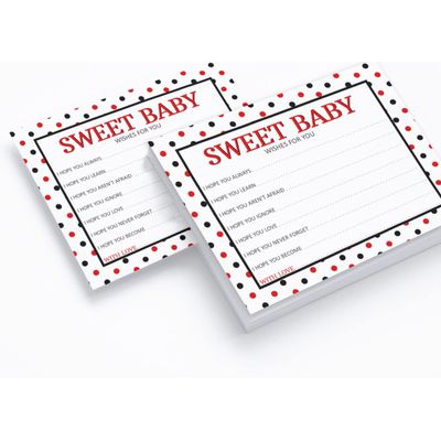 Cartões de Desejos para Chá de Bebê (Menina) - Tema Joaninha, Atividades e Suprimentos para Festa - Pacote com 50 - Inkdotpot 11,43 Cm × 13,97 Cm / Branco