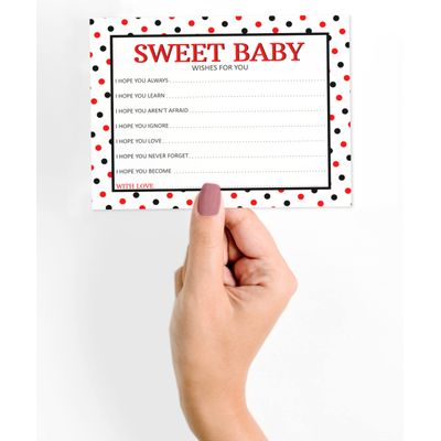 Cartões de Desejos para Chá de Bebê (Menina) - Tema Joaninha, Atividades e Suprimentos para Festa - Pacote com 50 - Inkdotpot 11,43 Cm × 13,97 Cm / Branco