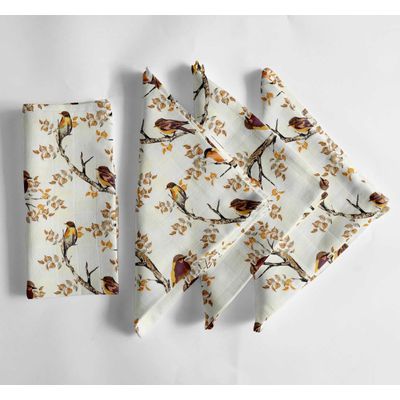 Guardanapos de Musselina com Pássaros de Outono, 51x51 cm, Kit com 12 - Vargottam 50,8 Cm × 50,8 Cm – Pacote Com 12 Peças / Amarelo