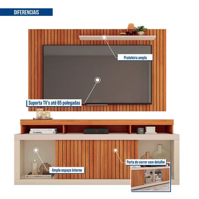 Kit Rack com Painel para TV até 65 Polegadas Life Caemmun Bege