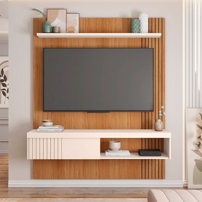 Painel Para Tv até 55 Polegadas Marrom Moon Caemmun Bege