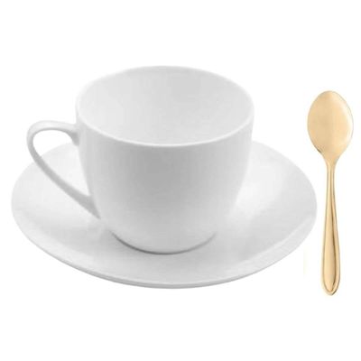 Jogo 6 Xícaras de Chá 220ml com Pires e 6 Colheres de Café Douradas Lyor Mesa Posta
