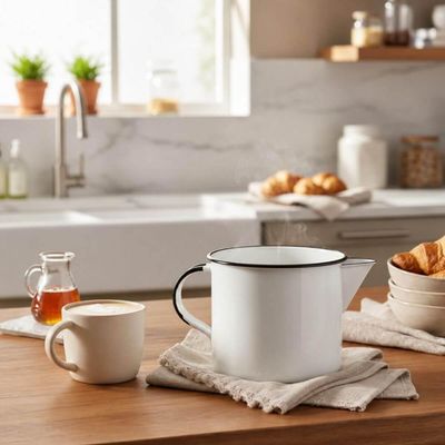 Caneca Esmaltada Branca Bico 1L Metallouça Preparo Aquecer e Servir Bebidas