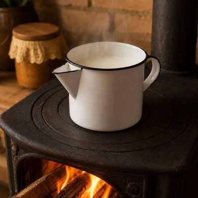 Caneca Esmaltada Branca Bico 1L Metallouça Preparo Aquecer e Servir Bebidas