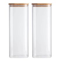 Kit 2 Potes Herméticos de Vidro 1,9L Borea Oikos 25cm Tampa de Bambu Porta Mantimentos