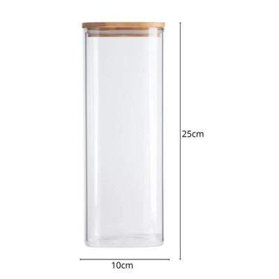 Kit 2 Potes Herméticos de Vidro 1,9L Borea Oikos 25cm Tampa de Bambu Porta Mantimentos