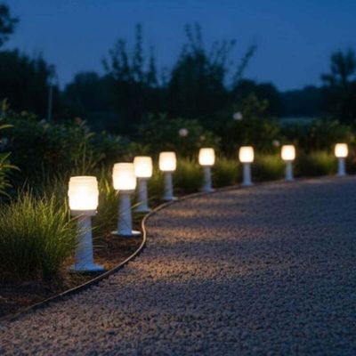 Kit 8 Balizadores Luminárias Branco Jardim com Globo Timoneiro Leitoso em Alumínio e Termoplástico Lâmpada E27 Dital Bivolt