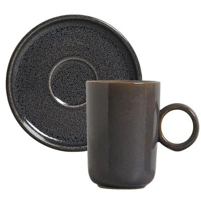 Jogo 6 Xícaras Cafezinho Com Pires 90ml Cerâmica Porto Brasil Day by Day Stoneware Azul Basic Dove