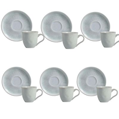 Jogo 6 Xícaras de Chá Com Pires 170ml Bio Pietra Cinza Stoneware Porto Brasil Café da Manhã