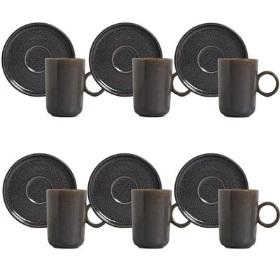 Jogo 6 Xícaras Cafezinho Com Pires 90ml Cerâmica Porto Brasil Day by Day Stoneware Azul Basic Dove